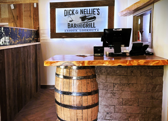 Host stand at Dick and Nellie's Bar and Grill inside Sunset Inn and Suites, Sioux Lookout